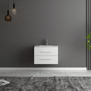 Meuble-Lavabo Mural 24po Blanc Mat avec Comptoir de Céramique Blanc