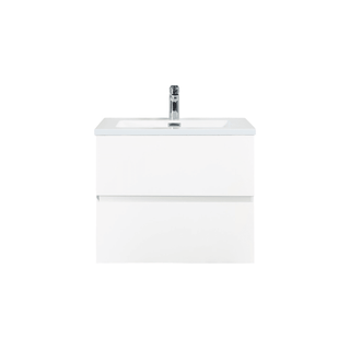 24" White Wall Mount Single Sink Bathroom Vanity with White Polymarble Countertop