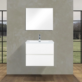 24" White Wall Mount Single Sink Bathroom Vanity with White Polymarble Countertop