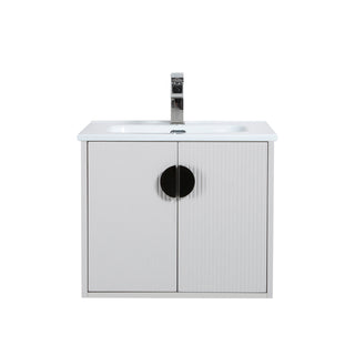 24" White Wall Mount Single Sink Bathroom Vanity with White Ceramic Countertop Sudbury