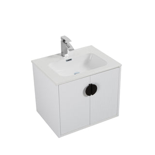 24" White Wall Mount Single Sink Bathroom Vanity with White Ceramic Countertop Sudbury