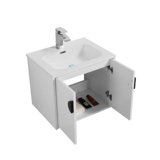 24" White Wall Mount Single Sink Bathroom Vanity with White Ceramic Countertop Sudbury