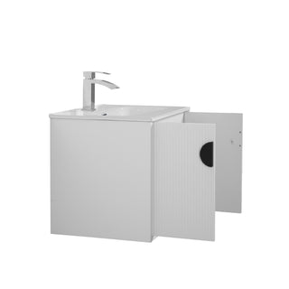 24" White Wall Mount Single Sink Bathroom Vanity with White Ceramic Countertop Sudbury