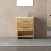 Meuble-lavabo Autoportant 24 po Chêne Brut avec Comptoir en Polymarbre Blanc