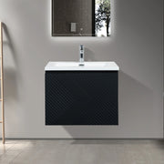 Meuble-lavabo mural noir 24" avec Comptoir en polymarbre blanc