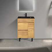 24" Frosted Oak Freestanding Single Sink Bathroom Vanity with Black Ceramic Countetop