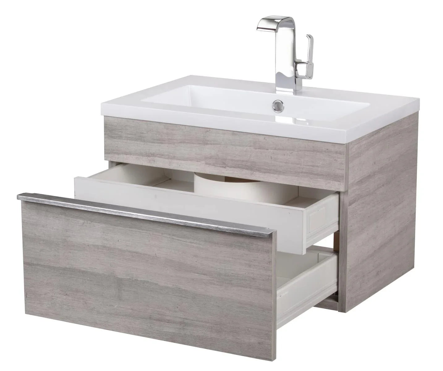 24" Soho Grey Wall Mount Single Sink Bathroom Vanity with White Acrylic Countertop : Trough - Golden Elite Deco