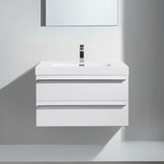 24" White Wall Mount Bathroom Vanity with White Polymarble Countertop