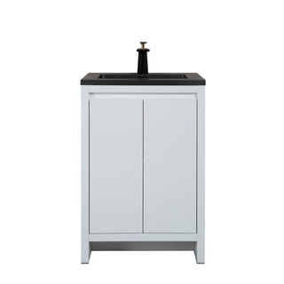 24" Glossy White Freestanding Bathroom Vanity with Black Engineered Quartz Countertop - Golden Elite Deco