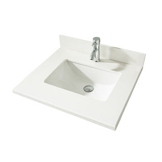 24" White Freestanding Bathroom Vanity w/ Snow White Quartz Countertop Milan