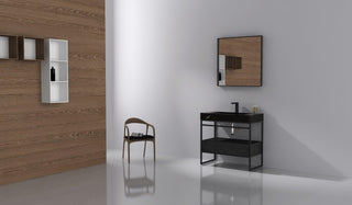 36" Black Oak Freestanding Bathroom Vanity with Black Marble Countertop - Golden Elite Deco