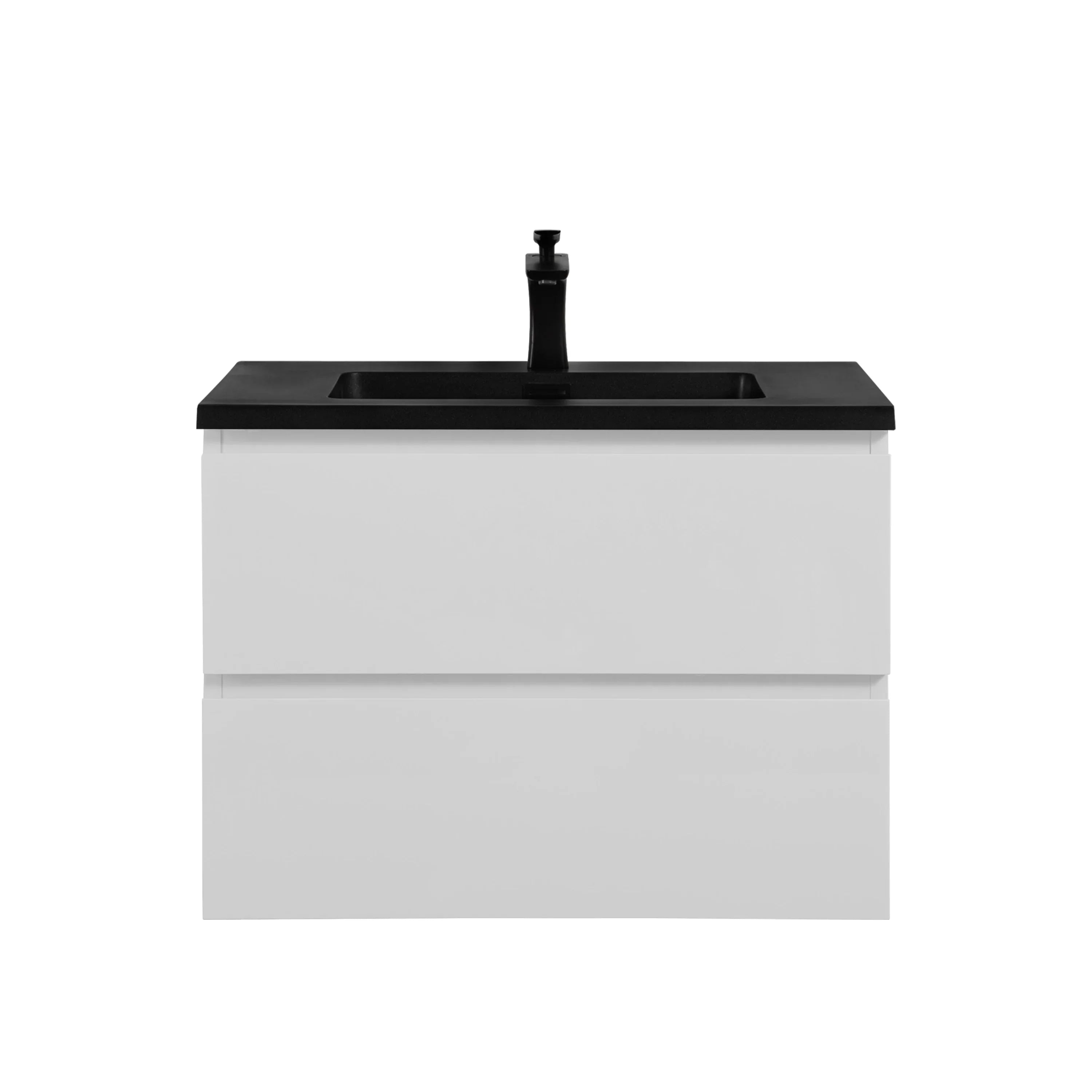 Meuble-Lavabo Mural 28po Blanc Brillant avec Comptoir de Quartz d'ingénierie Noir