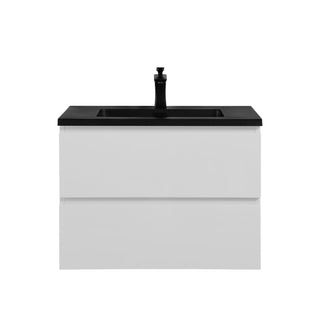 Meuble-Lavabo Mural 28po Blanc Brillant avec Comptoir de Quartz d'ingénierie Noir