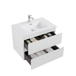 Meuble-Lavabo Mural 28po Blanc Brillant avec Comptoir de Polymarbre Blanc