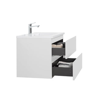 Meuble-Lavabo Mural 28po Blanc Brillant avec Comptoir de Polymarbre Blanc