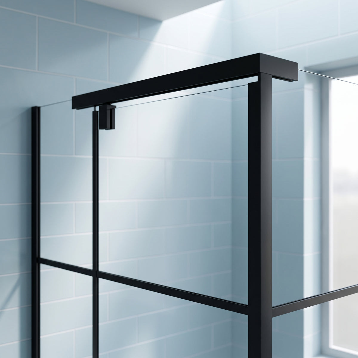 Porte de douche pivotante 42po x 34po x 79po noir mat - Configuration coin 2 murs