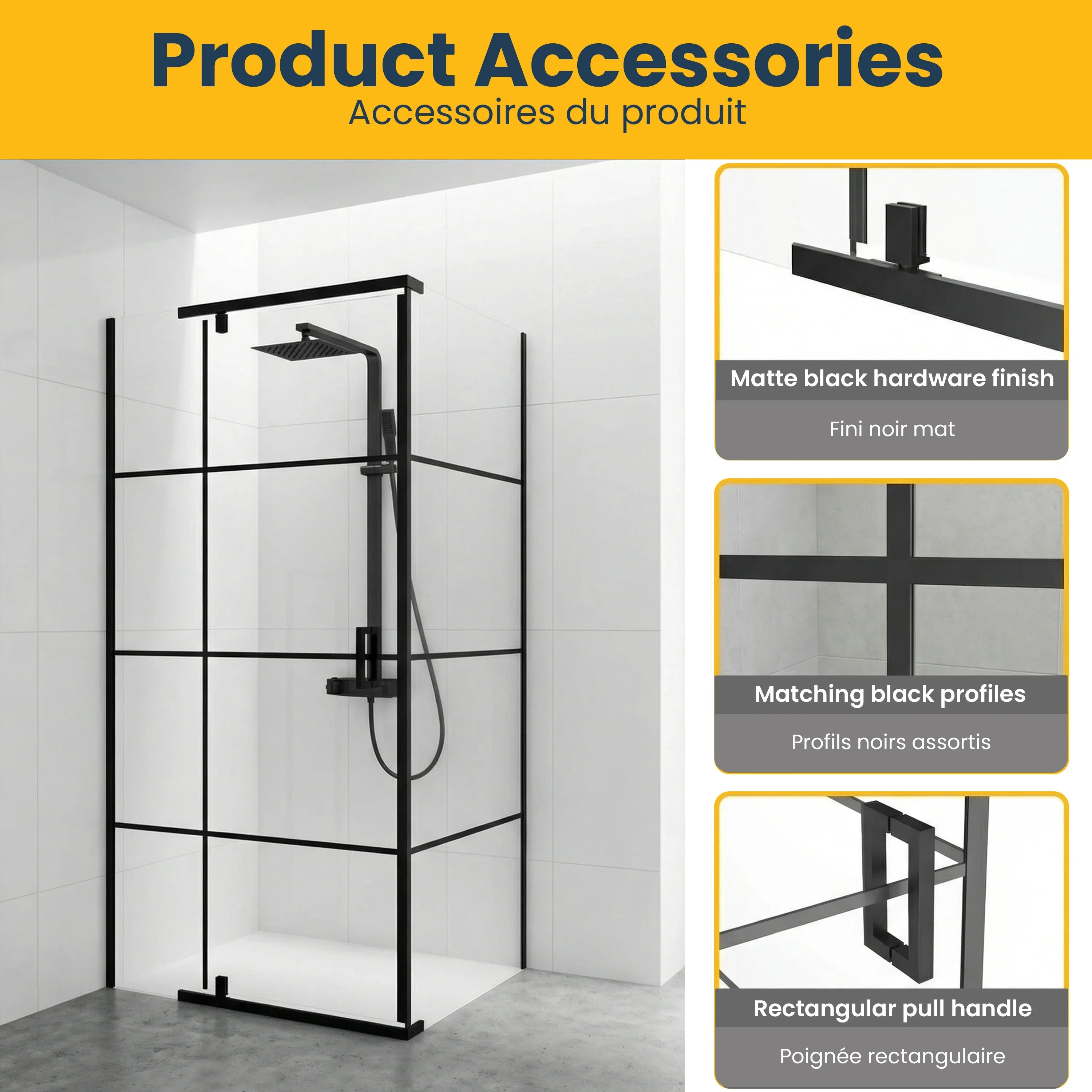 42" x 34" x 79" Matte Black Linear Pivot Shower Door - 2-Wall Corner Setup