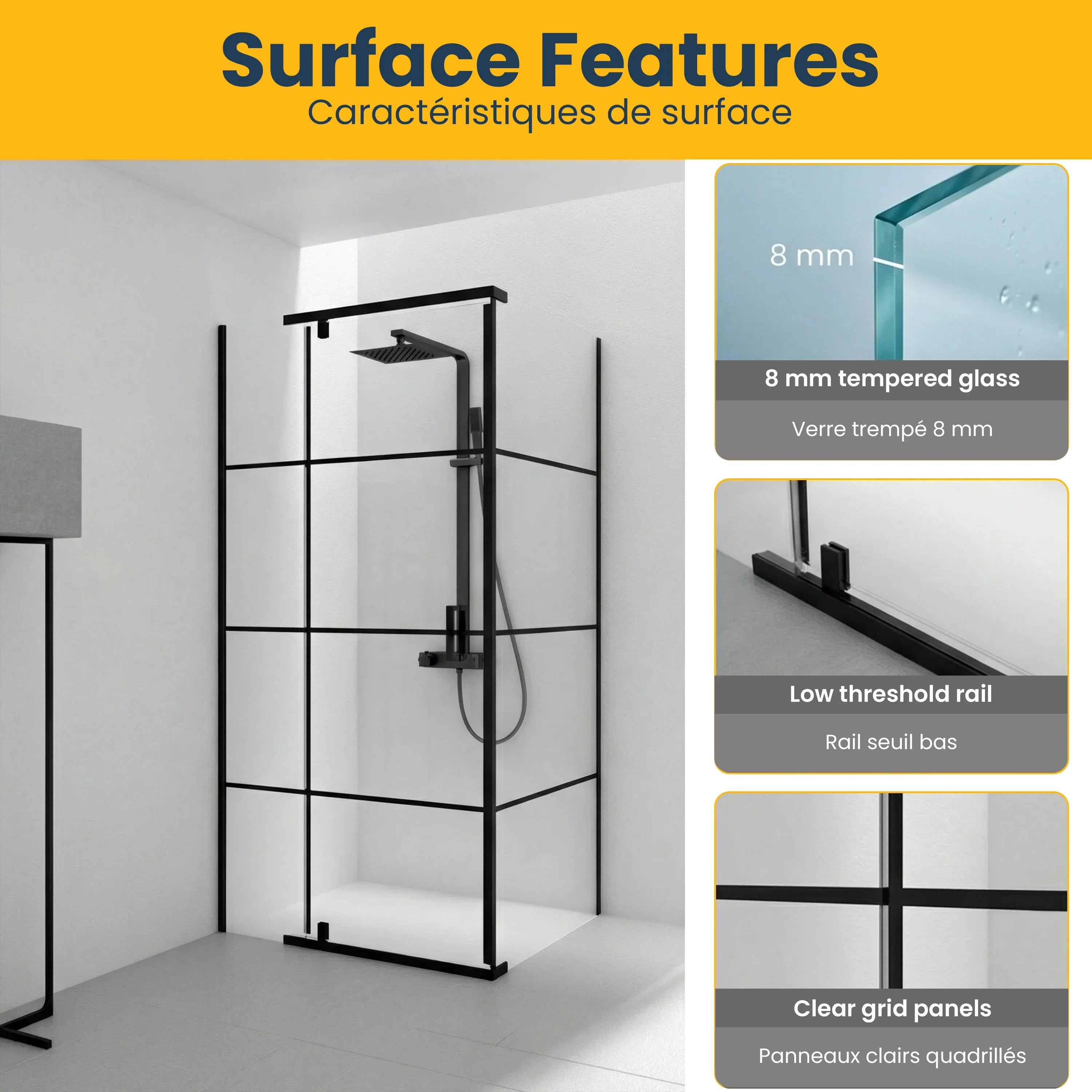 42" x 34" x 79" Matte Black Linear Pivot Shower Door - 2-Wall Corner Setup