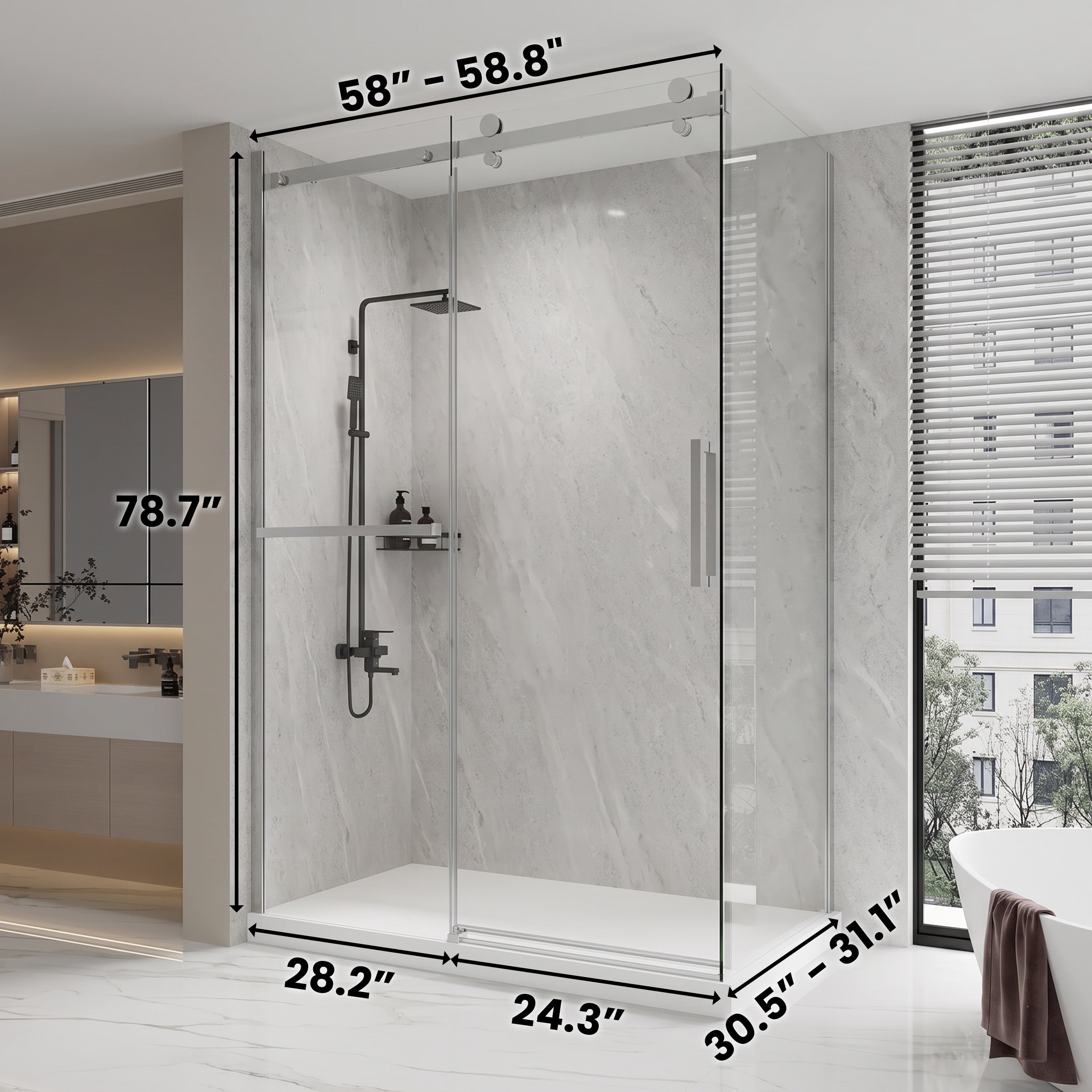60" x 32" x 79" Frameless Reversible Corner Sliding Shower Door in Chrome