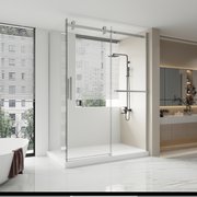 Porte de douche coulissante fixe réversible sans cadre chromée 60 po x 79 po avec panneau latéral de 32 po