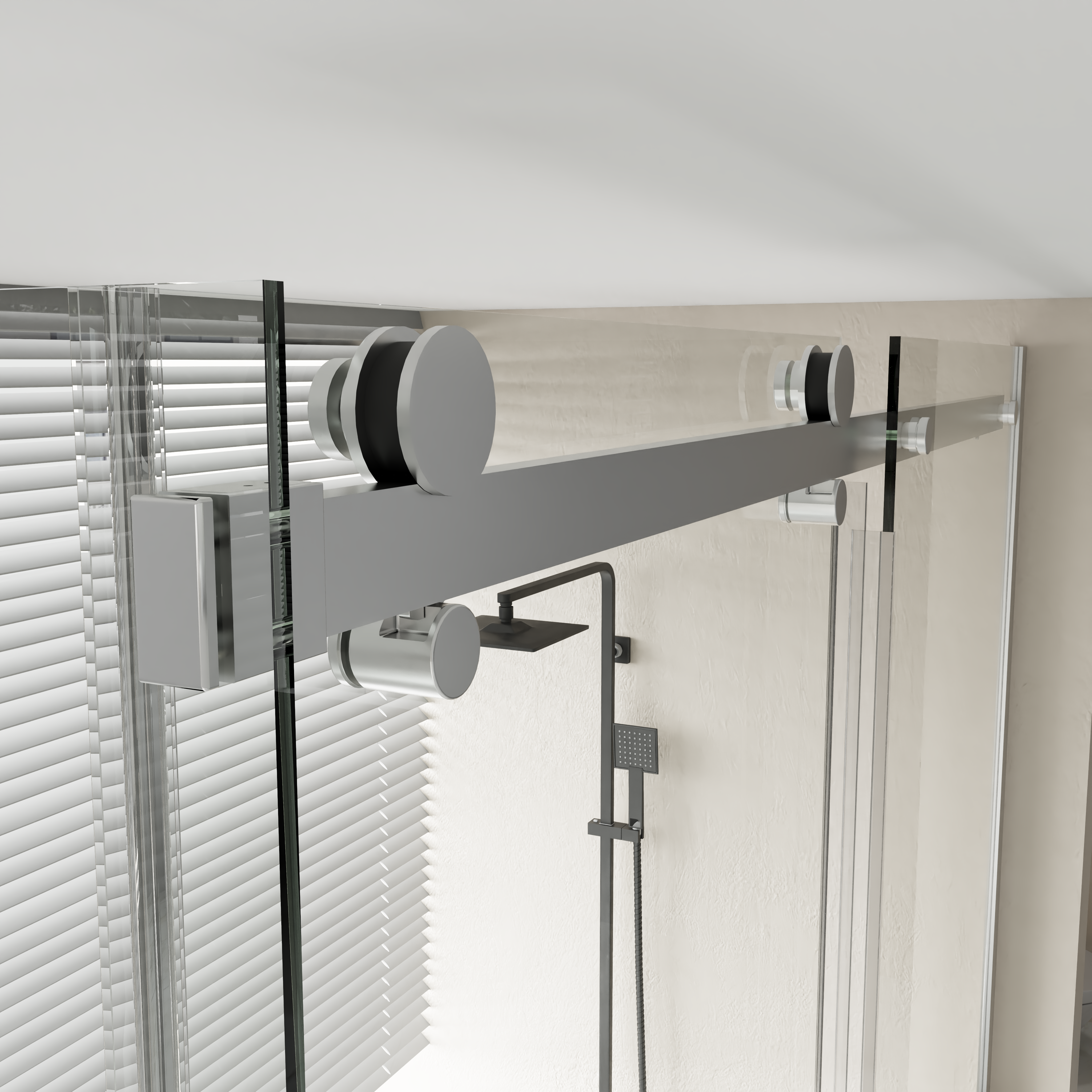 Porte de douche coulissante fixe réversible sans cadre chromée 60 po x 79 po avec panneau latéral de 32 po