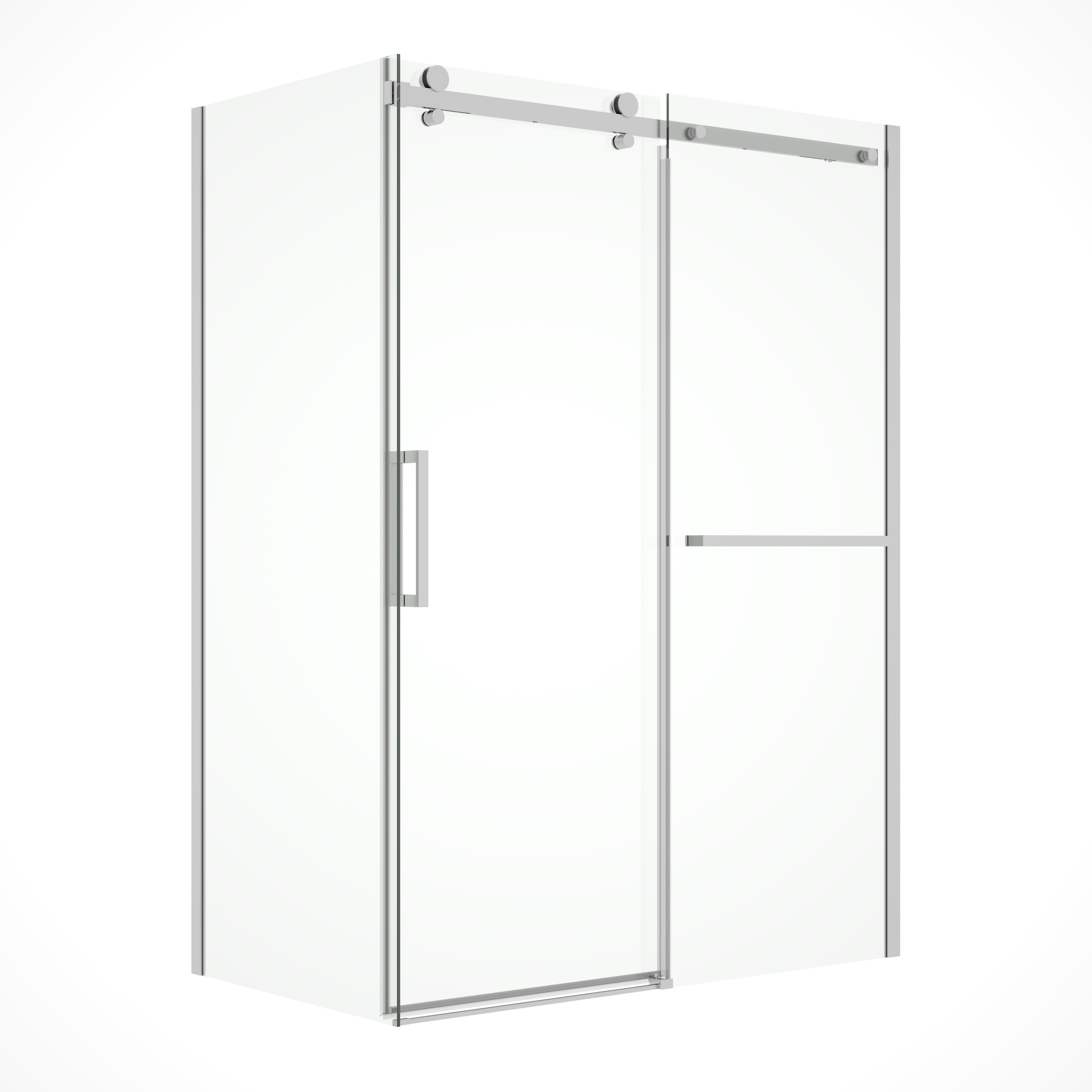 Porte de douche coulissante fixe réversible sans cadre chromée 60 po x 79 po avec panneau latéral de 32 po