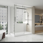 Porte de douche coulissante fixe sans cadre réversible chromée 60 po x 79 po avec panneau latéral de 36 po