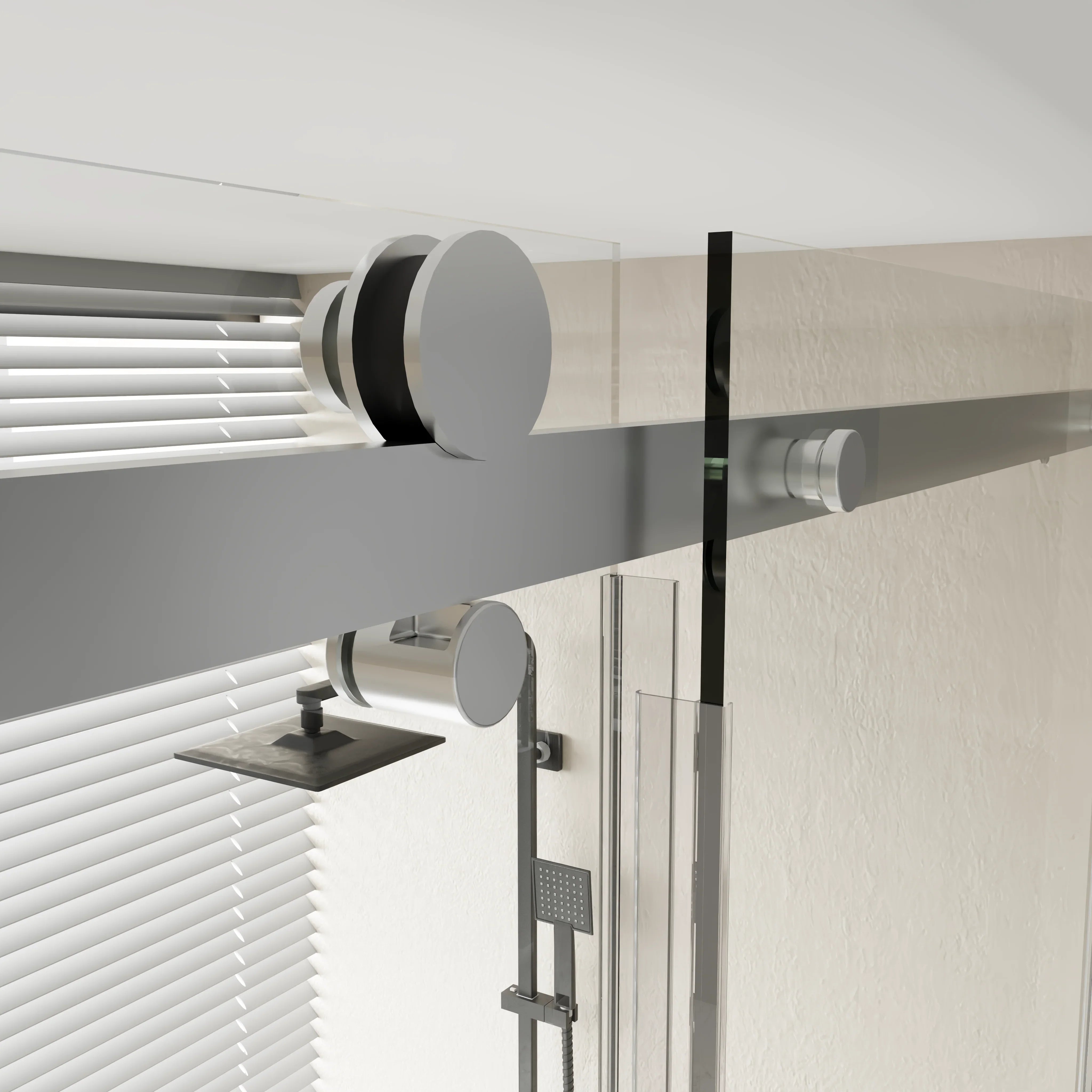 Porte de douche coulissante fixe sans cadre réversible chromée 60 po x 79 po avec panneau latéral de 36 po
