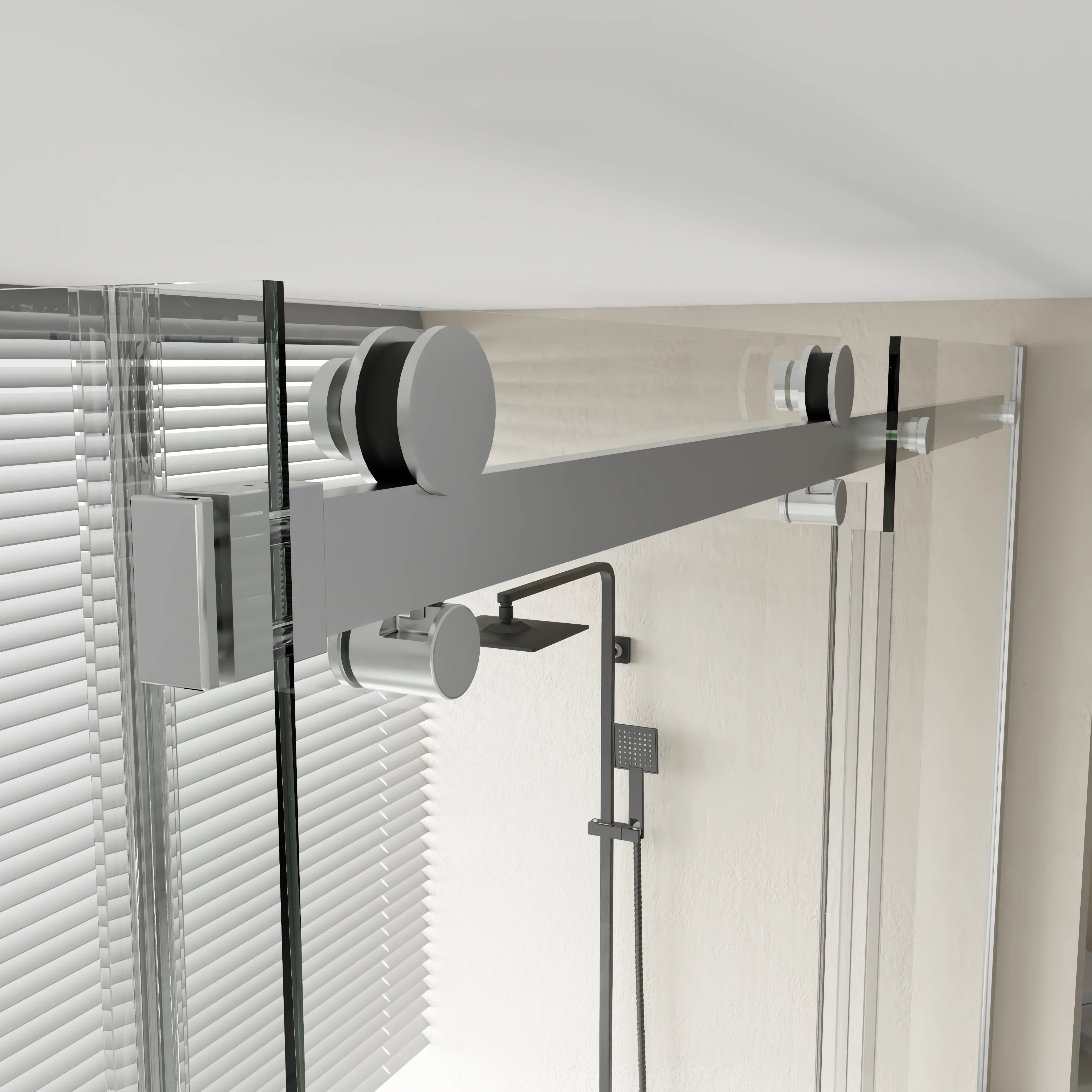 Porte de douche coulissante fixe sans cadre réversible chromée 60 po x 79 po avec panneau latéral de 36 po