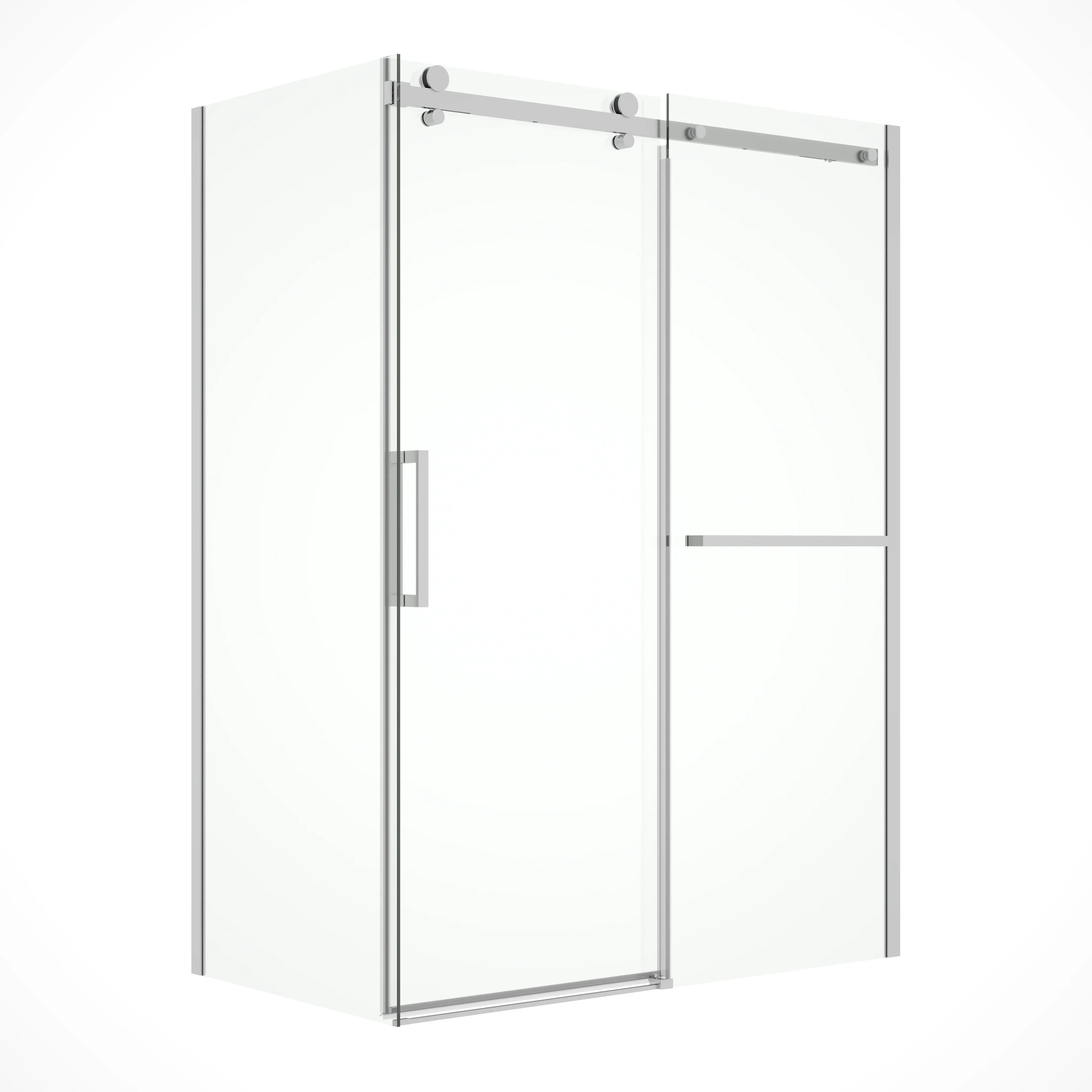 Porte de douche coulissante fixe sans cadre réversible chromée 60 po x 79 po avec panneau latéral de 36 po