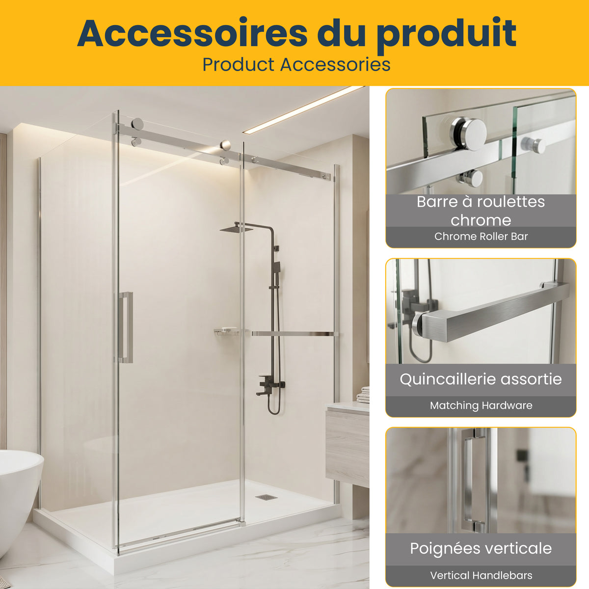 60" x 36" x 79" Frameless Reversible Corner Sliding Shower Door in Chrome