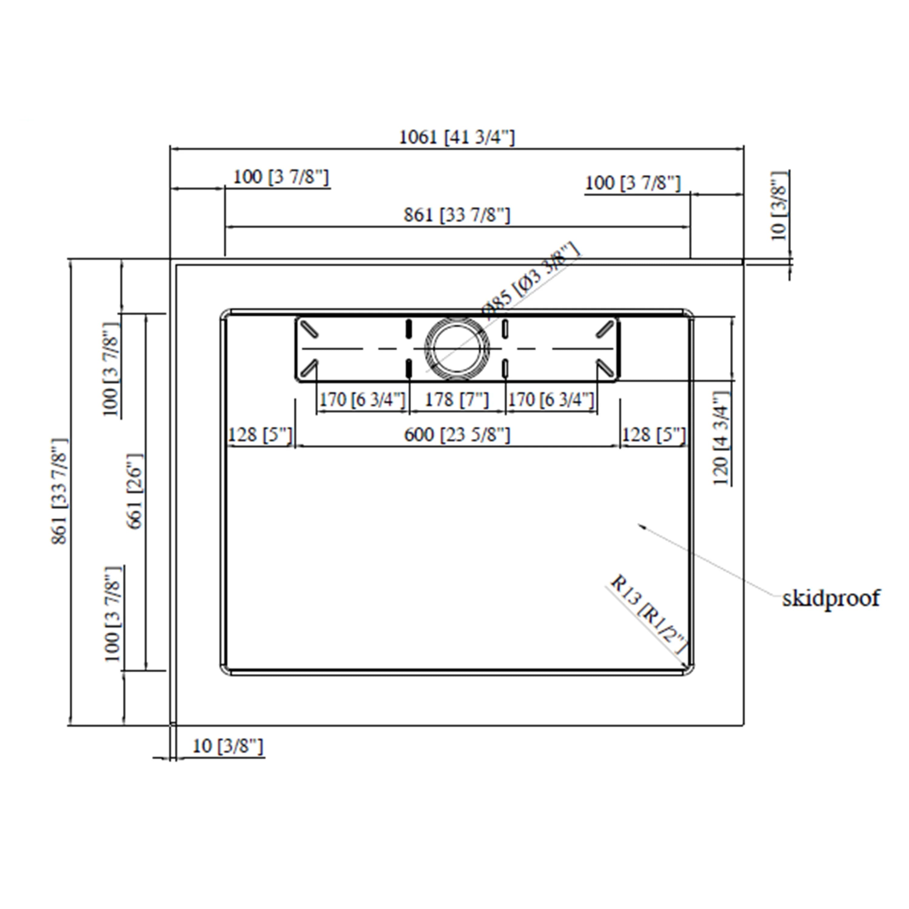 Base de Douche Acrylique Blanc 42po x 34po avec Drain Linéaire à Gauche