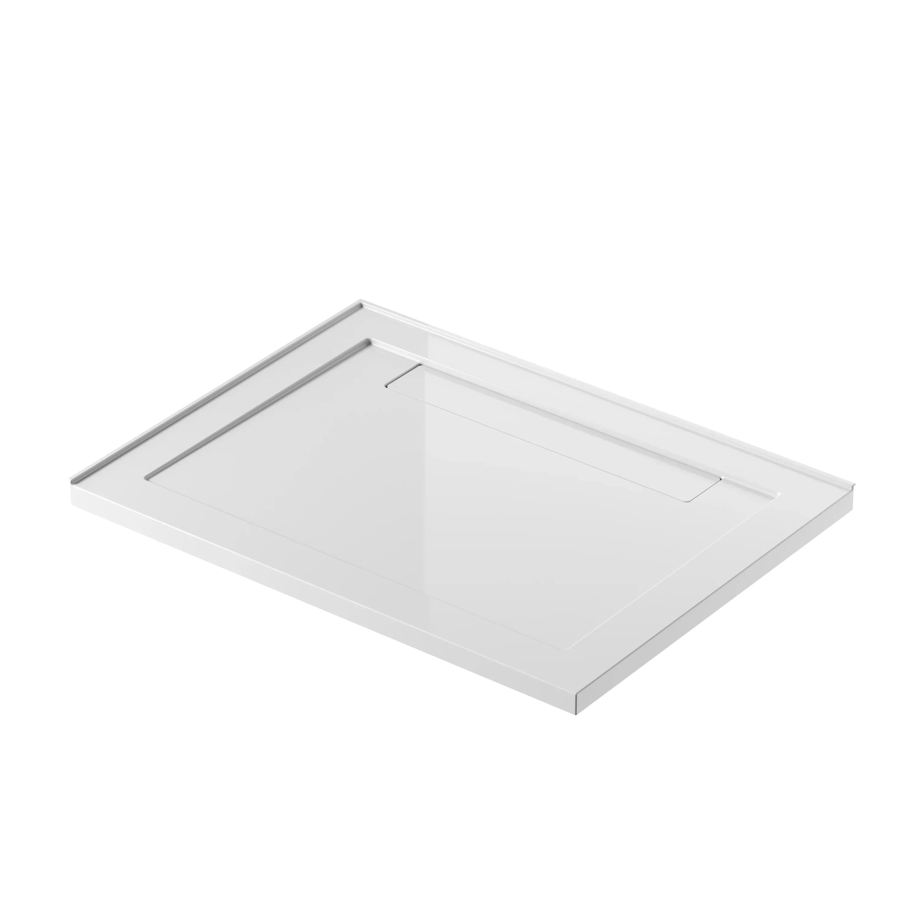 Base de douche rectangulaire blanche en acrylique 48po x 32po avec drain linéaire gauche - Installation 2 murs
