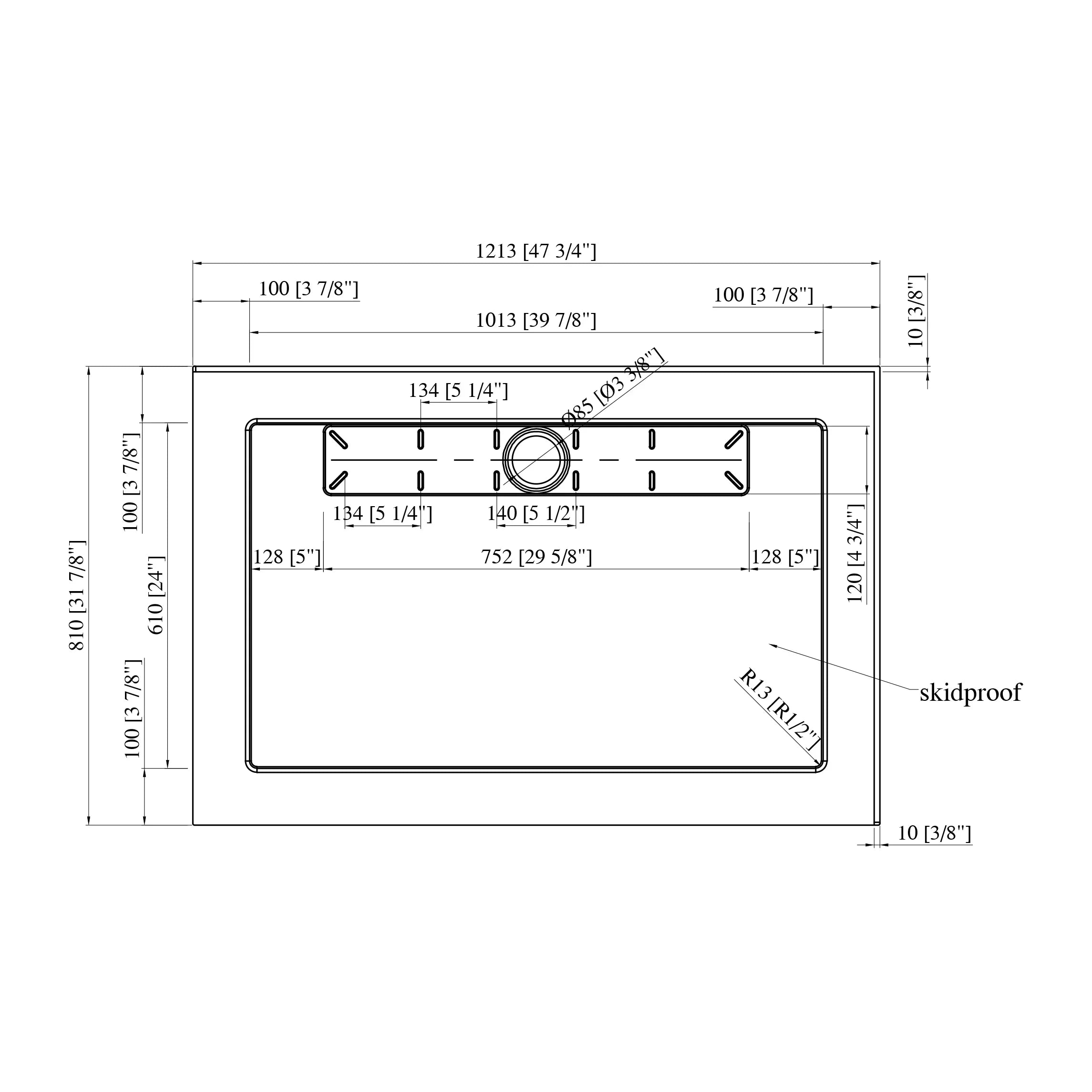 Base de Douche Acrylique Blanche 48po x 32po avec Drain Linéaire à Droite - Installation 2 Murs