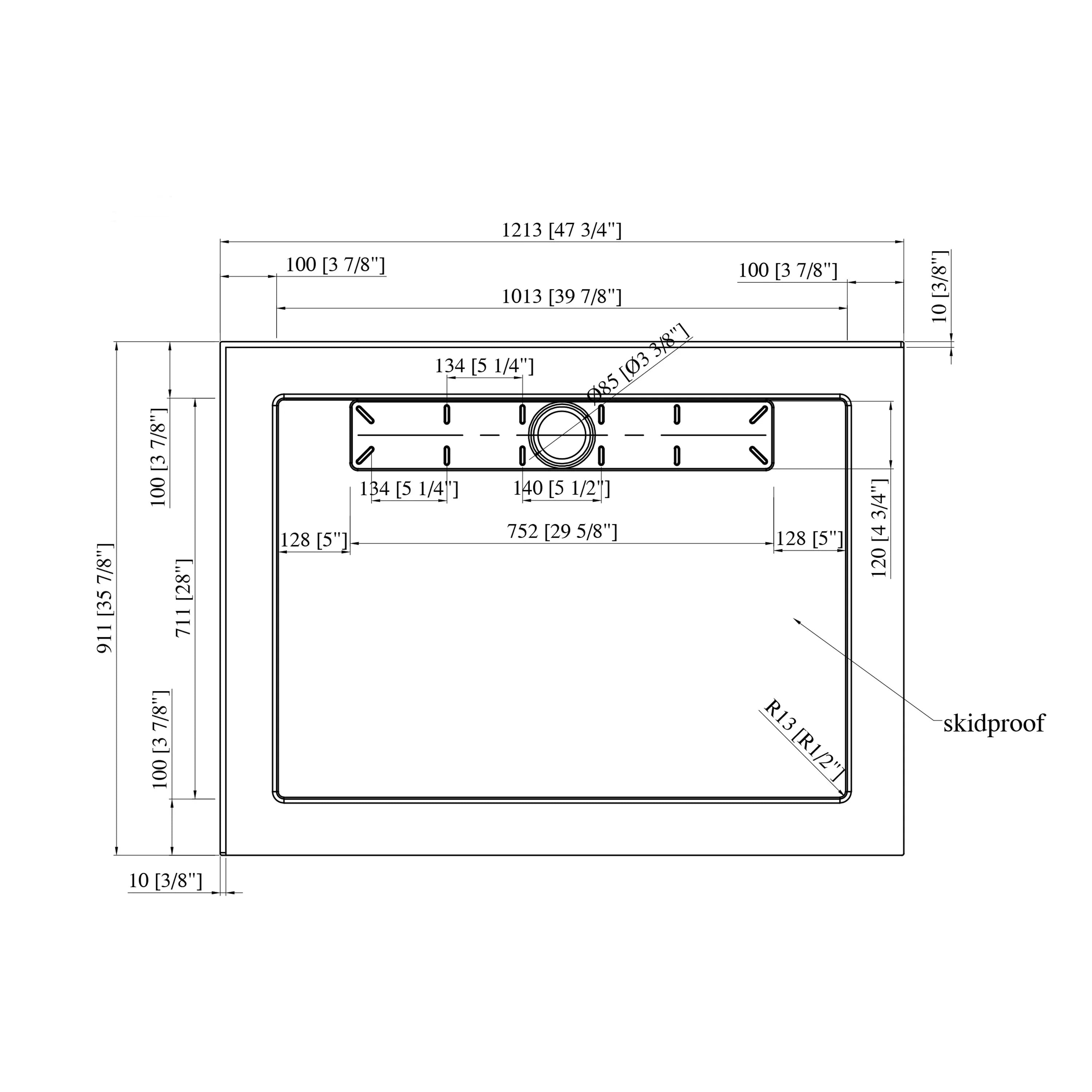 Base de douche acrylique rectangulaire blanche 48po x 36po avec drain linéaire gauche - Installation 2 murs