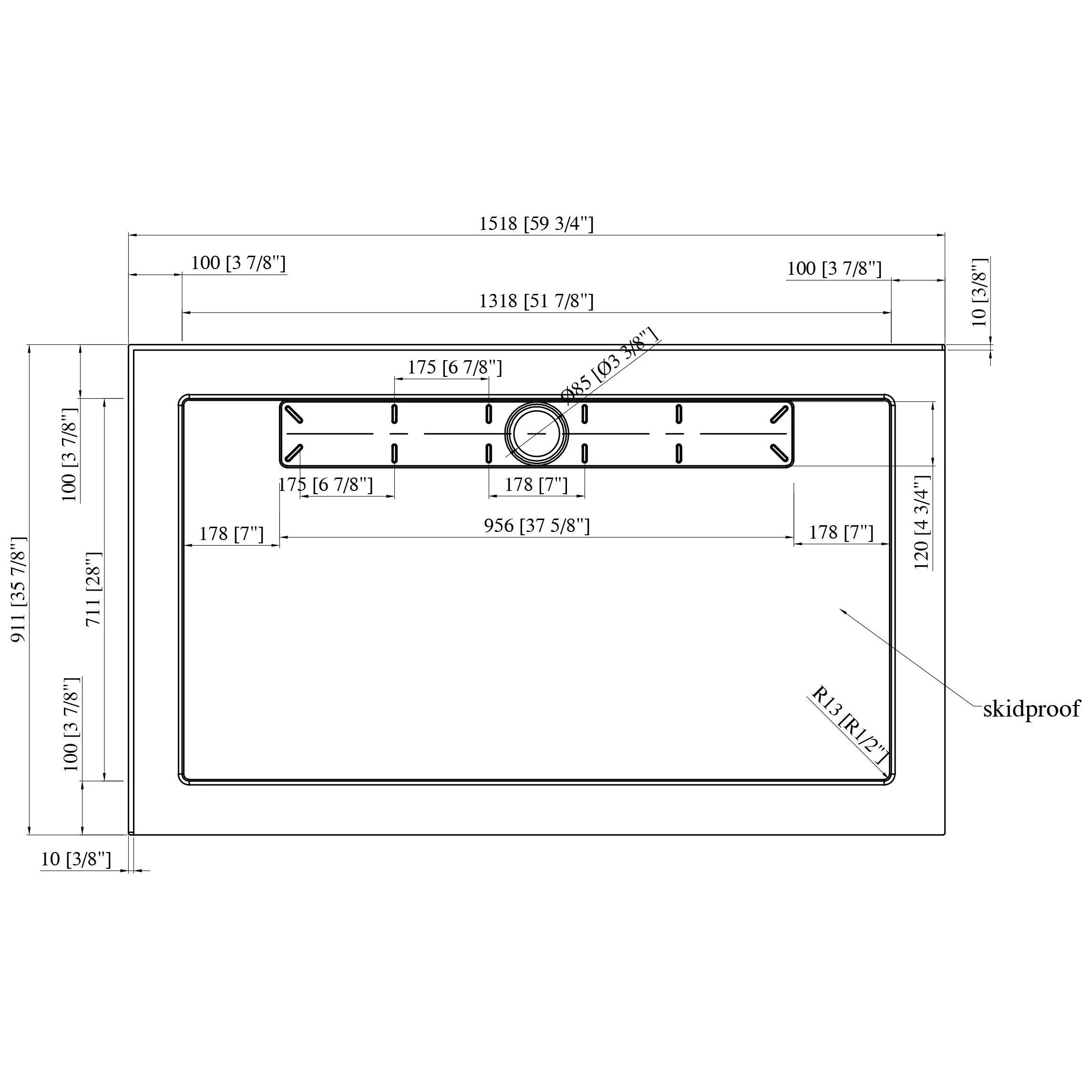 Base de douche acrylique blanche rectangulaire 60po x 36po avec drain linéaire gauche