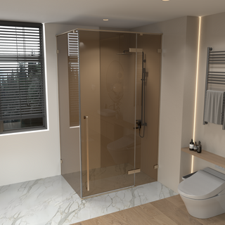 48 po x 79 po Panneau de Porte de Douche Fixe Pivotante Or Brossé Réversible avec Verre Teinté Brun et 36 po x 79 po Panneau Latéral