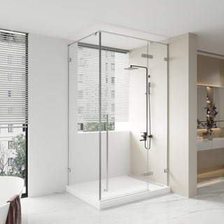 48 po x 79 po Panneau de Porte de Douche Fixe Pivotante Chrome Réversible avec Verre Clair et 32 po x 79 po Panneau Latéral