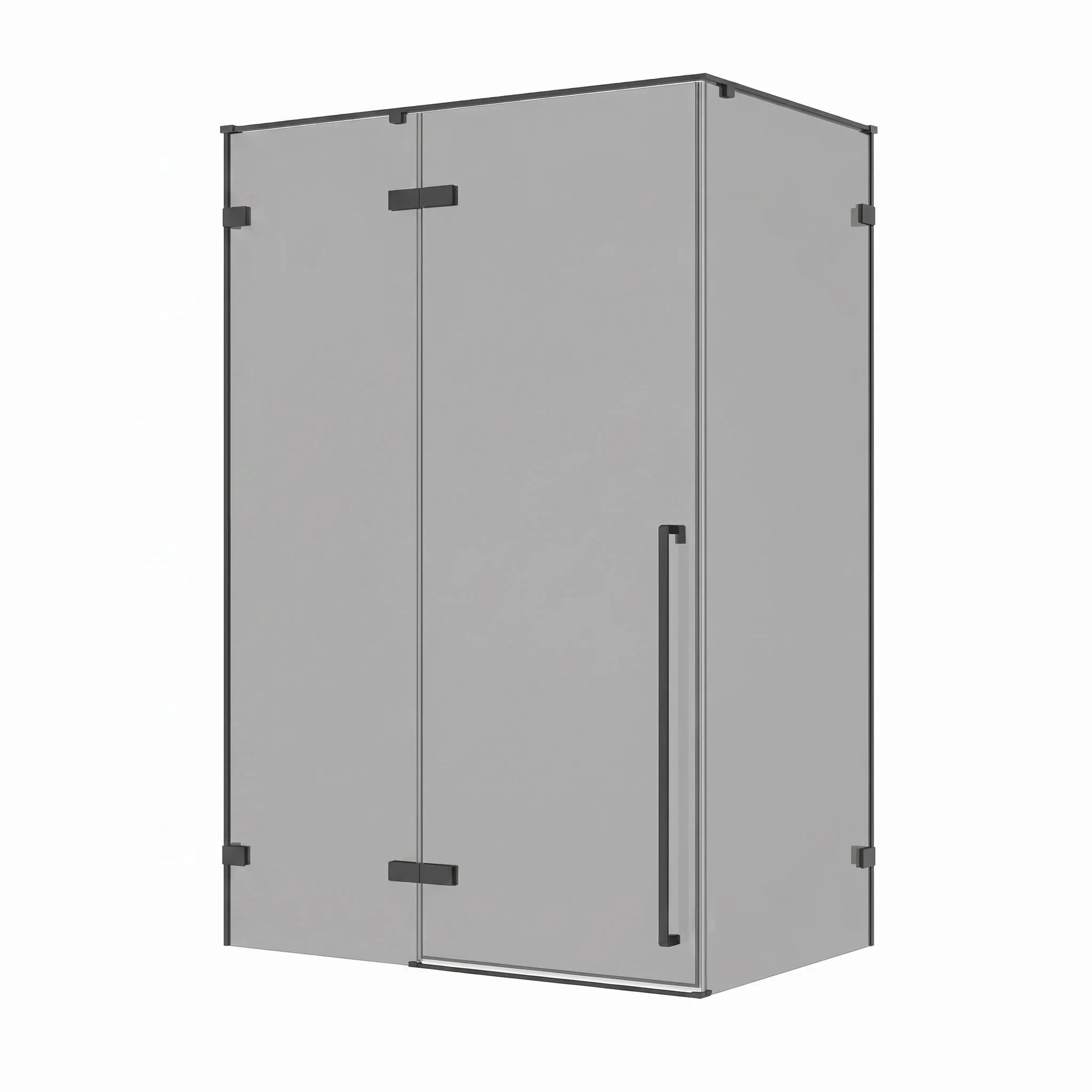 Porte de douche pivotante réversible 57,6po–58po noir mat avec verre teinté noir et panneau latéral 30,2po–30,5po