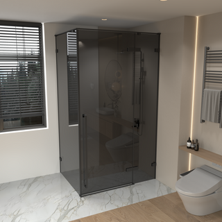 60 po x 79 po Panneau de Porte de Douche Fixe Pivotante Noir Mat Réversible avec Verre Teinté Noir et 36 po x 79 po Panneau Latéral