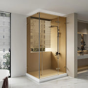 45.6"–46" x 79" Brushed Gold Reversible Pivot Shower Door with Brown Tinted Glass and 34.1"–34.5" Side Panel
