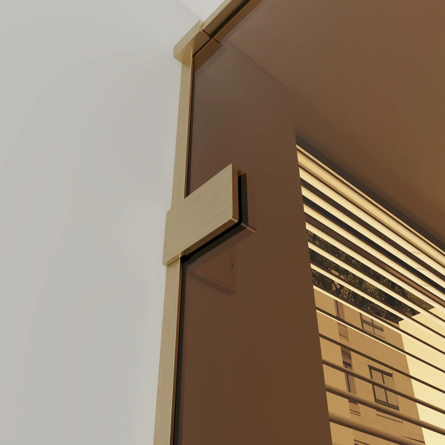 45.6"–46" x 79" Brushed Gold Reversible Pivot Shower Door with Brown Tinted Glass and 34.1"–34.5" Side Panel