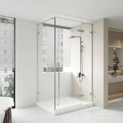 45.6"–46" x 79" Chrome Reversible Pivot Shower Door with 34.1"–34.5" Side Panel – Clear Tempered Glass