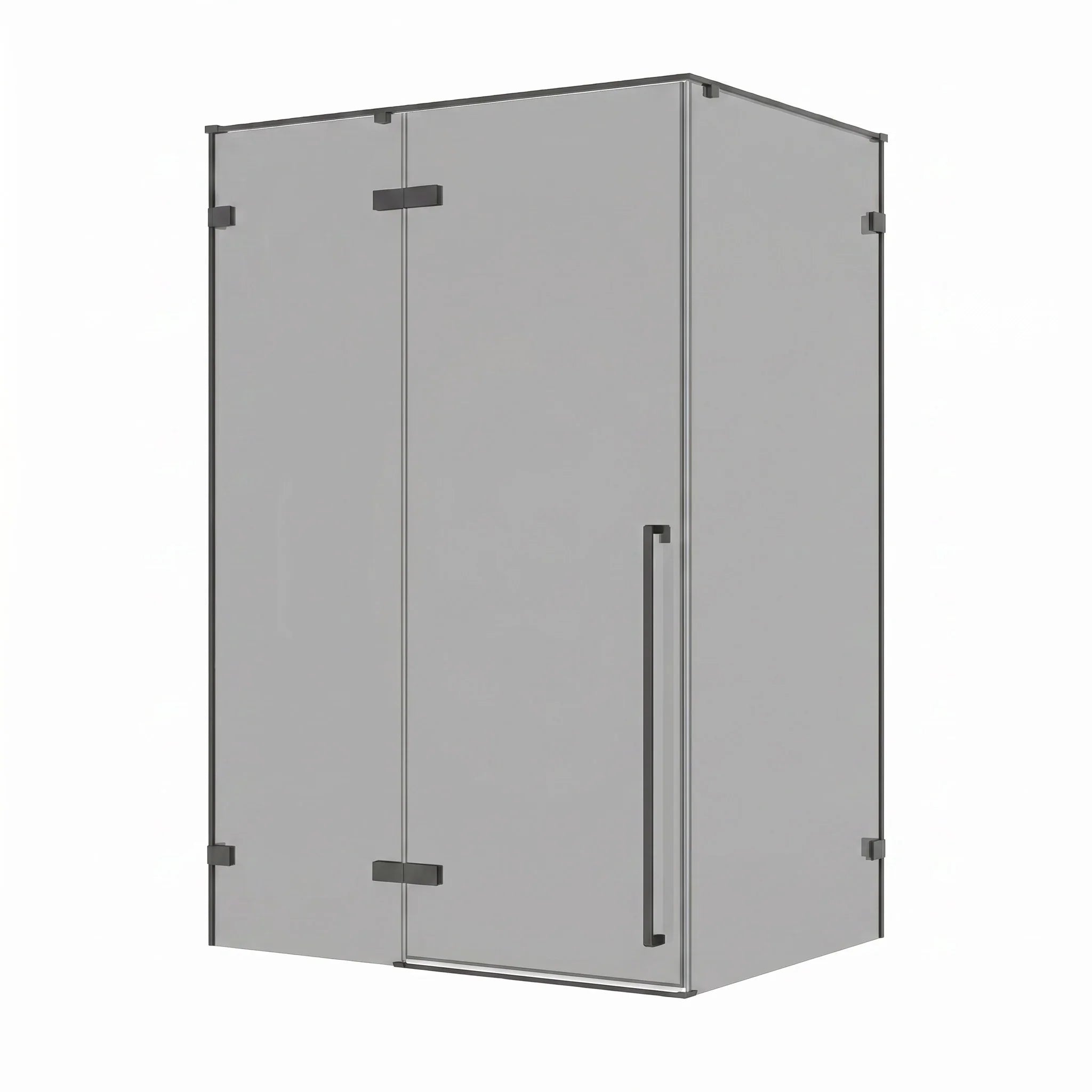 57.6"–58" x 79" Matte Black Reversible Pivot Shower Door with 34.1"–34.5" Black Tinted Glass Side Panel