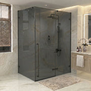 57.6"–58" x 79" Matte Black Reversible Pivot Shower Door with 34.1"–34.5" Black Tinted Glass Side Panel
