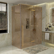 57.6"–58" x 79" Brushed Gold Reversible Pivot Shower Door with Brown Tinted Glass & 30.2"–30.5" Side Panel