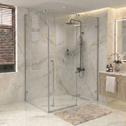 Porte de douche pivotante chromée 60po x 79po avec panneau latéral 32po - Verre trempé clair