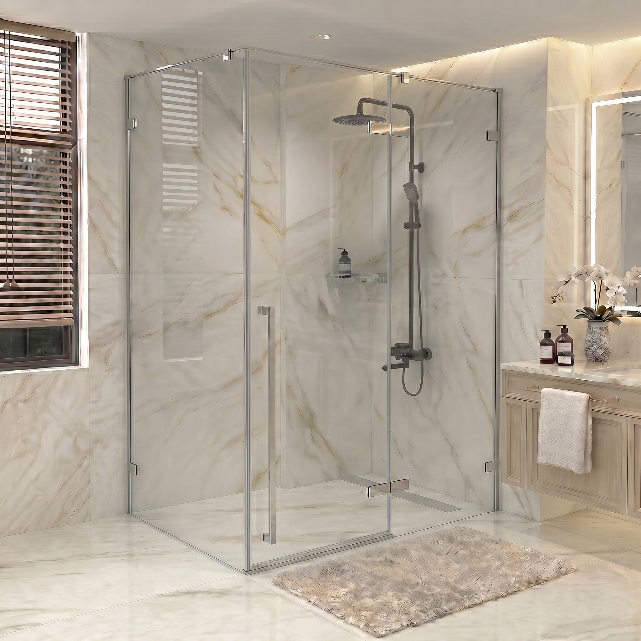 60" x 79" Chrome Reversible Pivot Shower Door with 32" Side Panel - Clear Tempered Glass