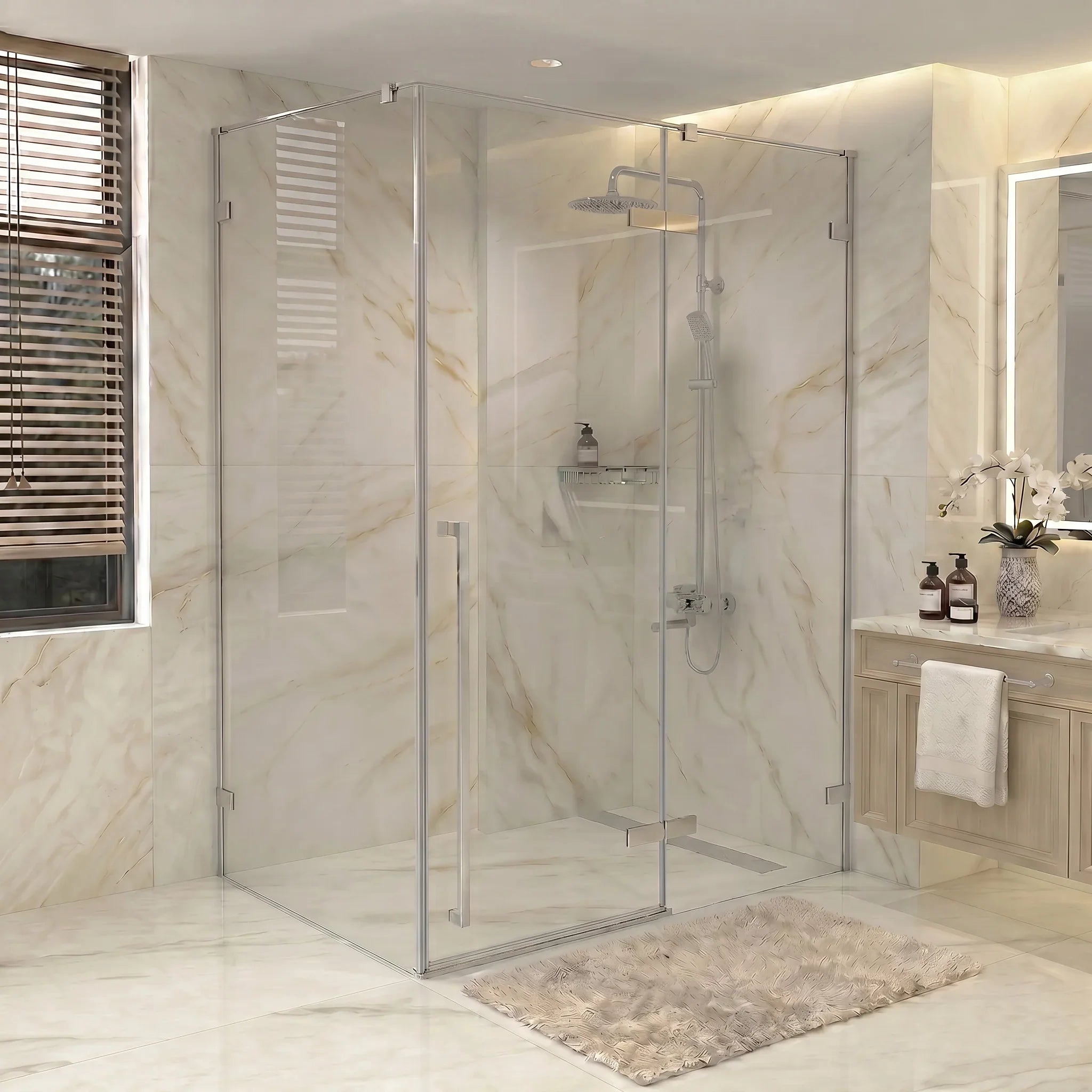 60" x 79" Chrome Reversible Pivot Shower Door with 36" Side Panel - Clear Glass