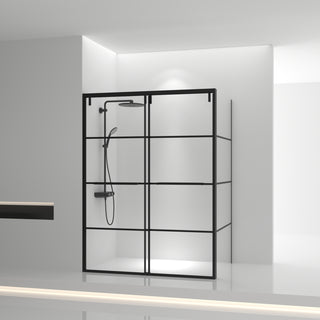 48" x 79" Framed Reversible Sliding Shower Door with 32" Side Panel in Matte Black and Clear Glass